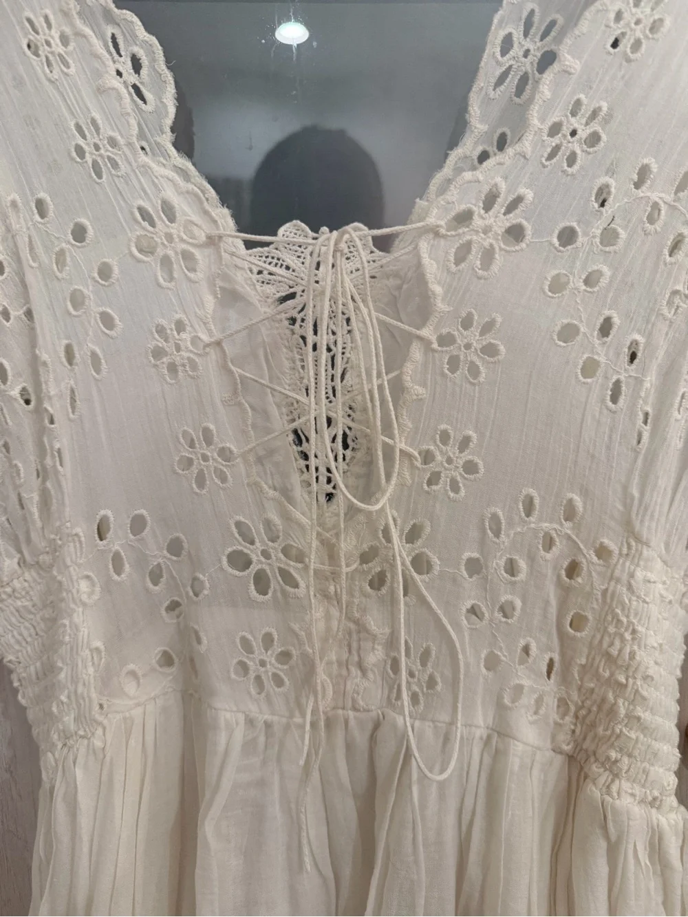 White Eyelet Cotton V-Neck Mini Dress